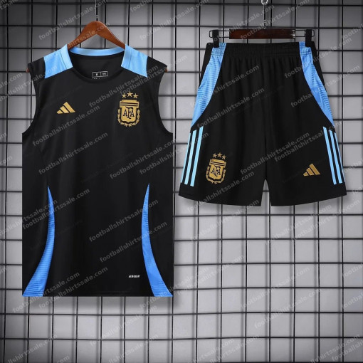 2024 Argentina Pre-match Training Black Jersey+Shorts