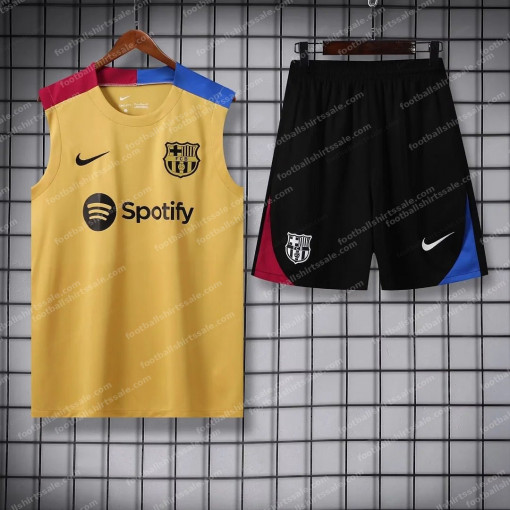 2024/2025 Barcelona pre-match training Glod Jersey+Shorts