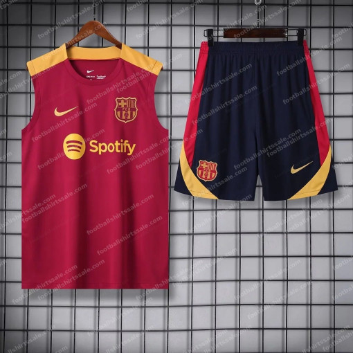2024/2025 Barcelona pre-match training Red Jersey+Shorts