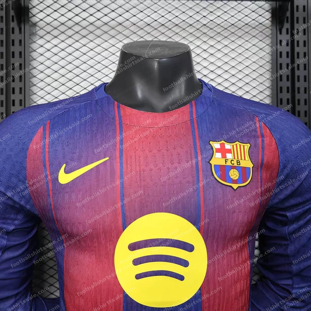 2025/2026 Player Version Long Sleeve Barcelona Home Football Shirt - Detail 2