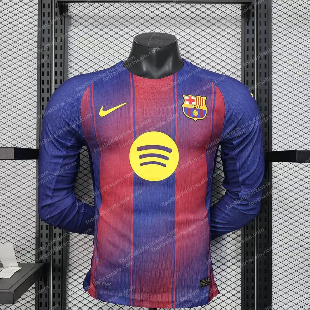 2025/2026 Player Version Long Sleeve Barcelona Home Football Shirt