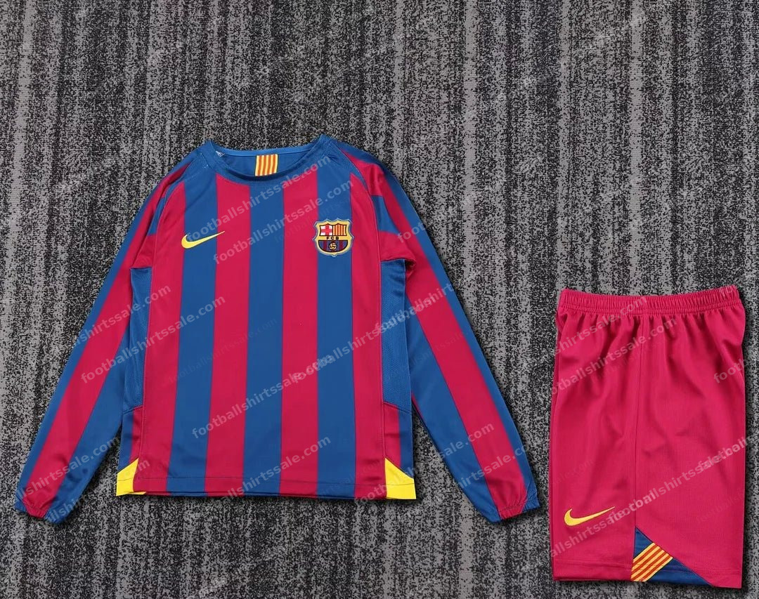 2005/2006 Retro Long Sleeve Barcelona Home Football Shirt Kids