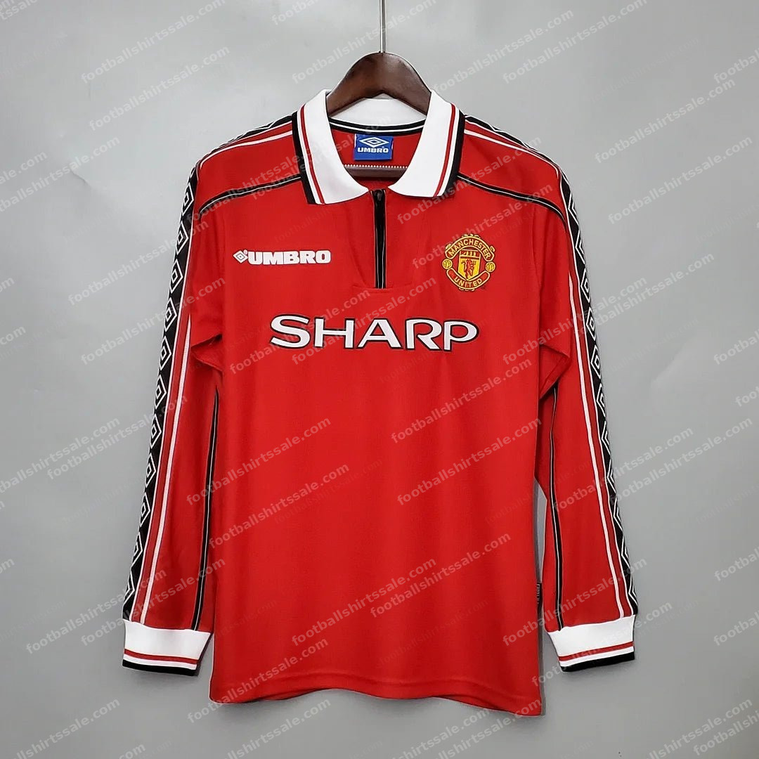1998-1999 Retro Long Sleeve Manchester United Home Football Shirt 1:1 Thai Quality