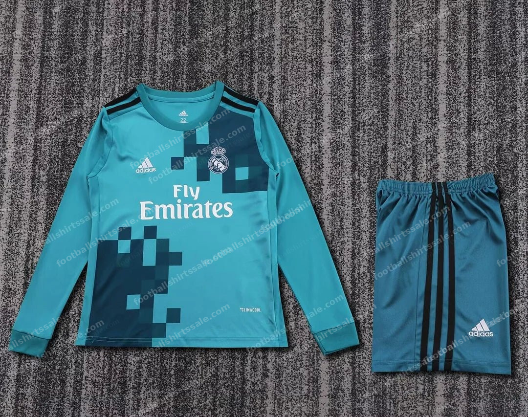 2017/2018 Retro Long Sleeve Real Madrid Third Away Football Shirt Kids Size